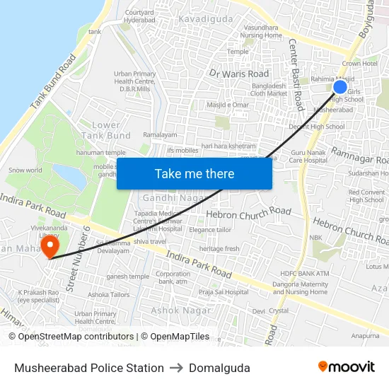 Musheerabad Police Station to Domalguda map
