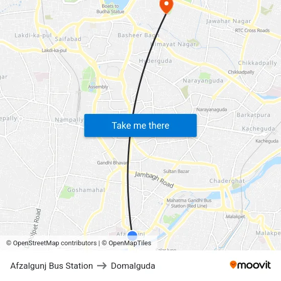 Afzalgunj Bus Station to Domalguda map