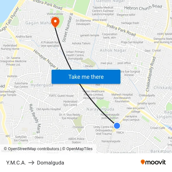 Y.M.C.A. to Domalguda map