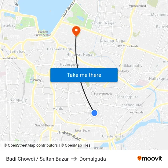 Badi Chowdi / Sultan Bazar to Domalguda map