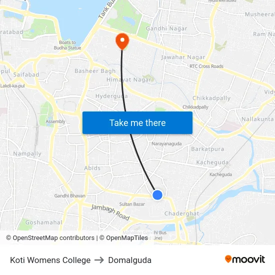 Koti Womens College to Domalguda map