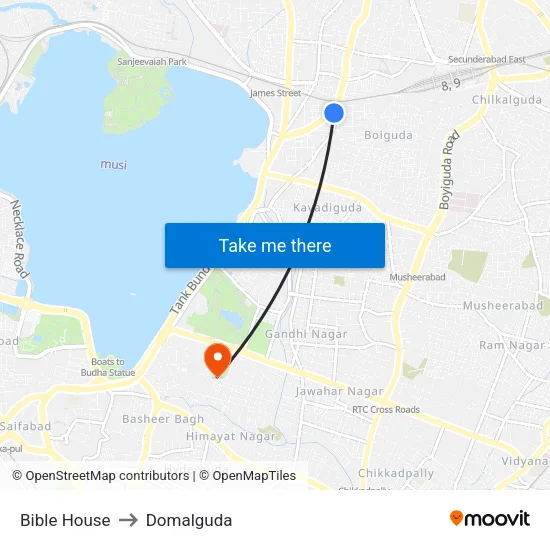 Bible House to Domalguda map