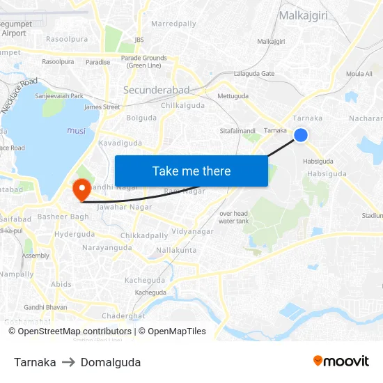 Tarnaka to Domalguda map