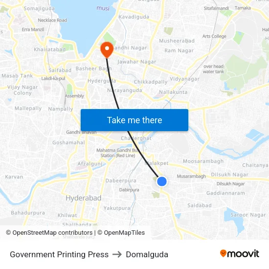 Government Printing Press to Domalguda map