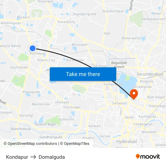 Kondapur to Domalguda map