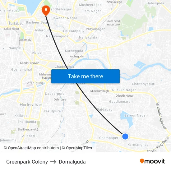 Greenpark Colony to Domalguda map