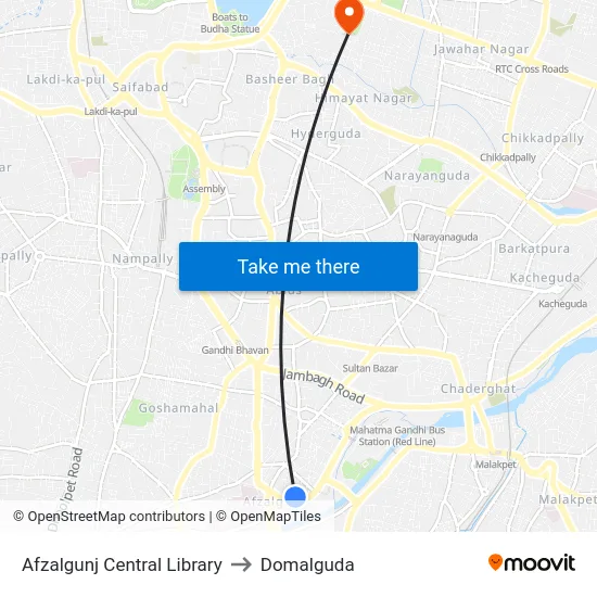 Afzalgunj Central Library to Domalguda map