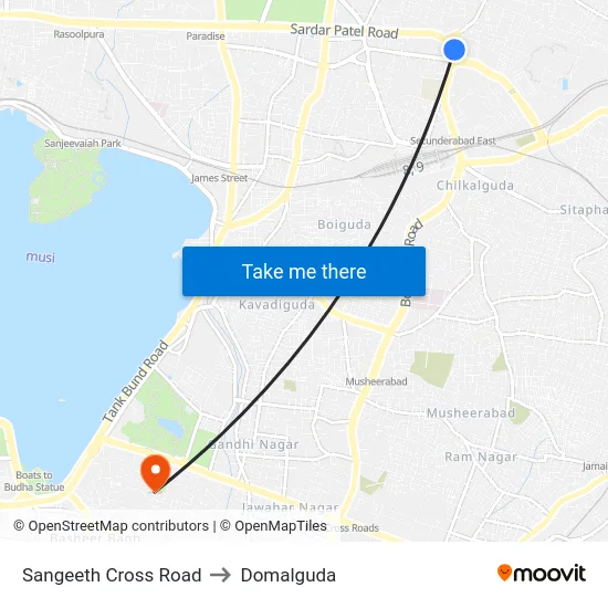 Sangeeth Cross Road to Domalguda map