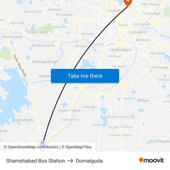 Shamshabad Bus Station to Domalguda map