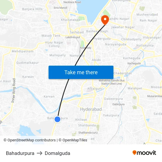 Bahadurpura to Domalguda map