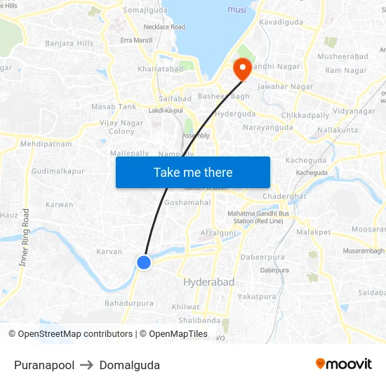 Puranapool to Domalguda map