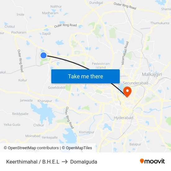 Keerthimahal / B.H.E.L to Domalguda map
