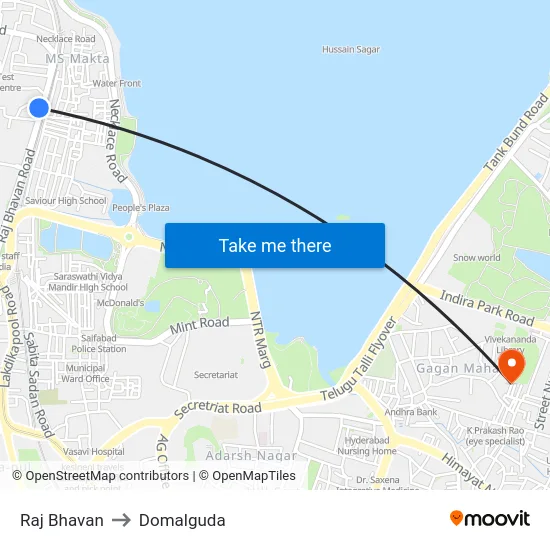 Raj Bhavan to Domalguda map