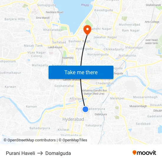 Purani Haveli to Domalguda map