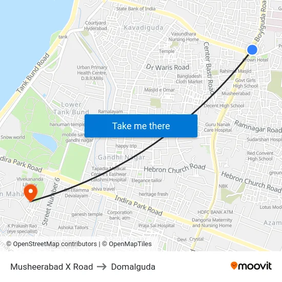 Musheerabad X Road to Domalguda map