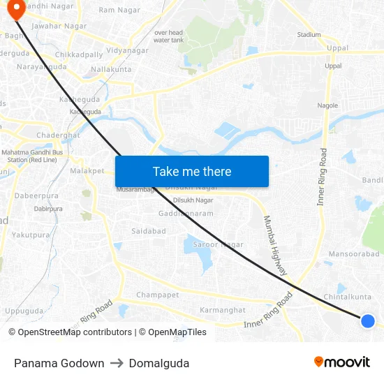 Panama Godown to Domalguda map