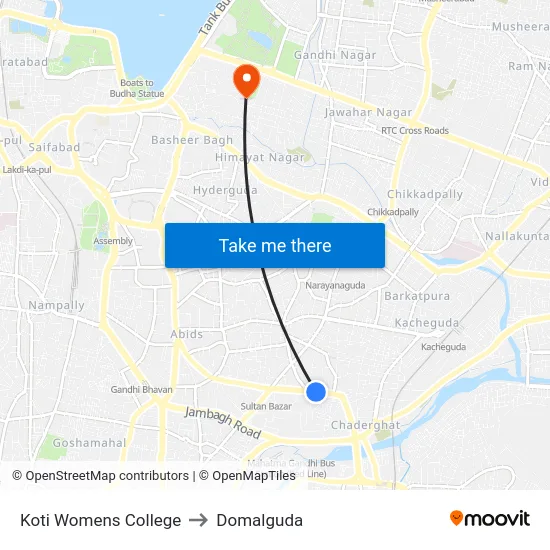 Koti Womens College to Domalguda map