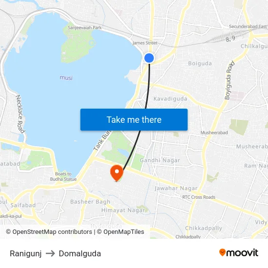 Ranigunj to Domalguda map