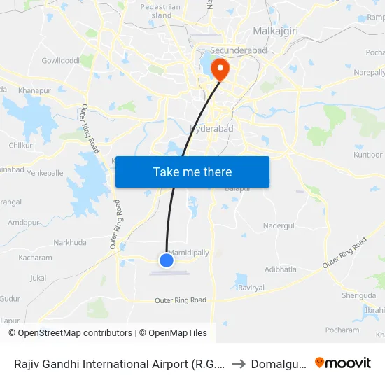Rajiv Gandhi International Airport (R.G.I.A) to Domalguda map
