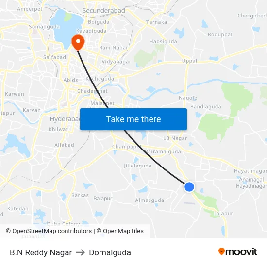 B.N Reddy Nagar to Domalguda map
