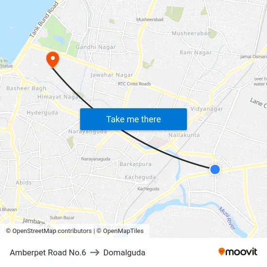 Amberpet Road No.6 to Domalguda map
