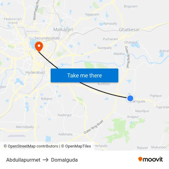 Abdullapurmet to Domalguda map