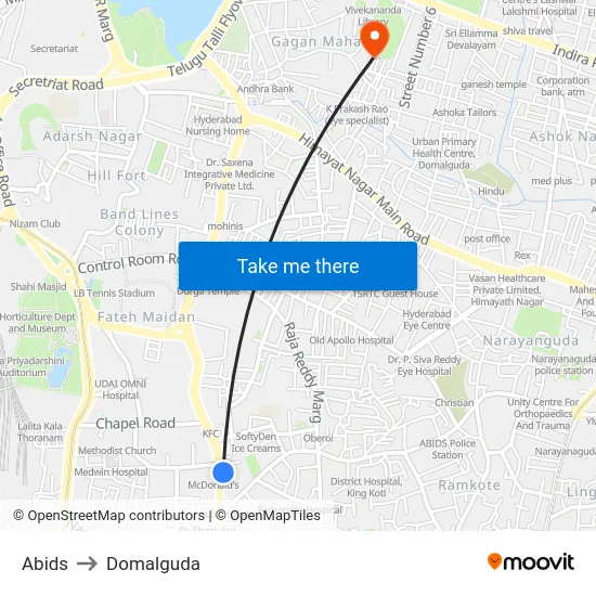 Abids to Domalguda map