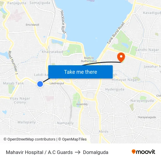 Mahavir Hospital / A.C Guards to Domalguda map