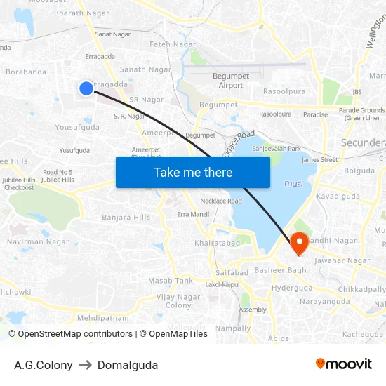 A.G.Colony to Domalguda map