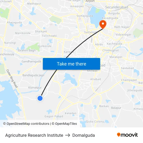 Agriculture Research Institute to Domalguda map