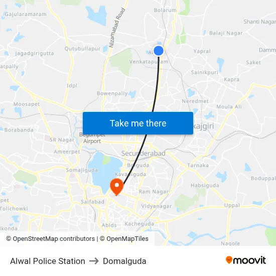 Alwal Police Station to Domalguda map