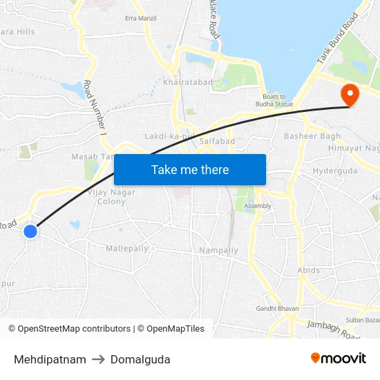 Mehdipatnam to Domalguda map