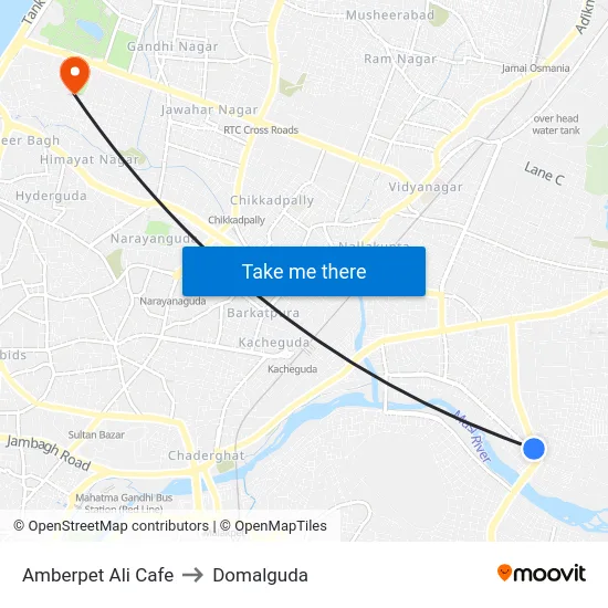 Amberpet Ali Cafe to Domalguda map