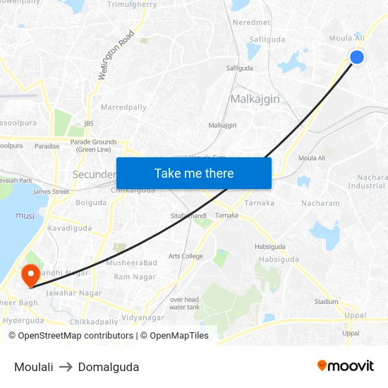 Moulali to Domalguda map