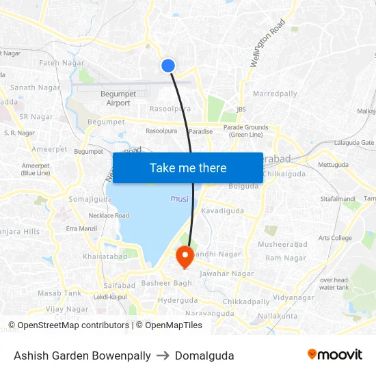 Ashish Garden Bowenpally to Domalguda map