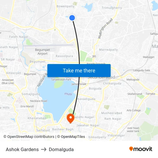 Ashok Gardens to Domalguda map