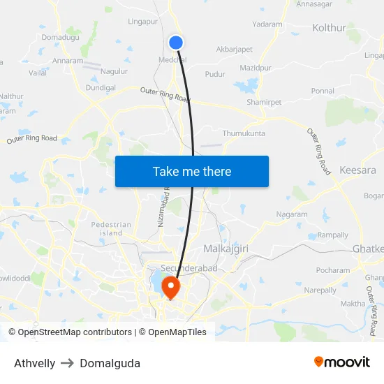 Athvelly to Domalguda map