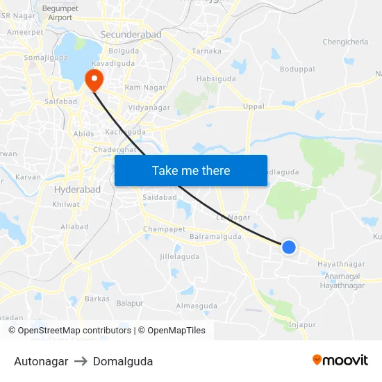 Autonagar to Domalguda map