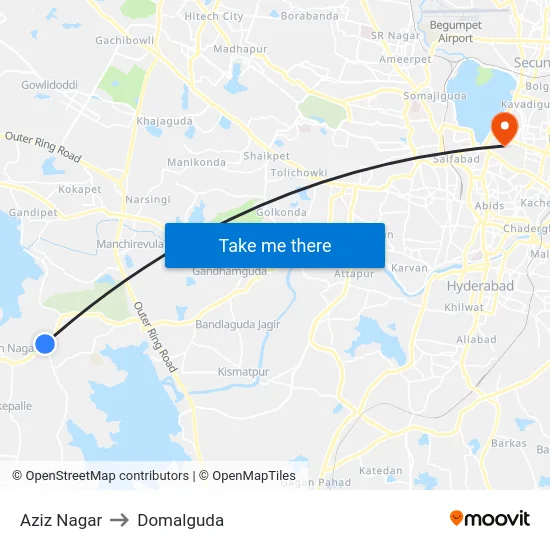 Aziz Nagar to Domalguda map