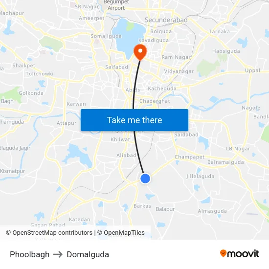 Phoolbagh to Domalguda map