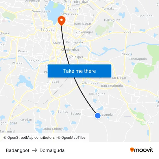 Badangpet to Domalguda map