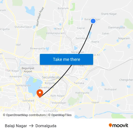 Balaji Nagar to Domalguda map