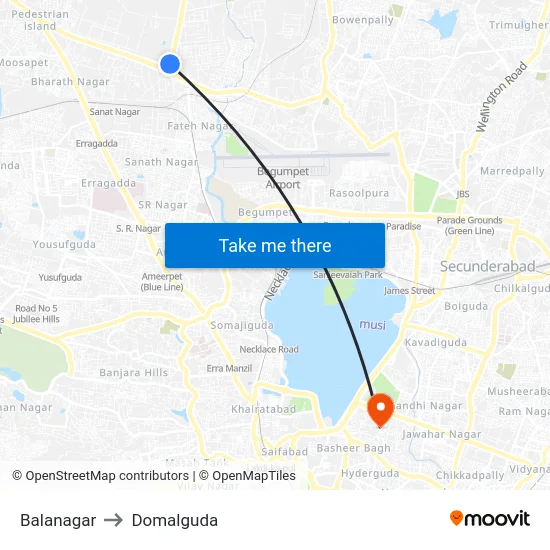 Balanagar to Domalguda map