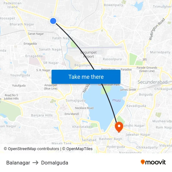 Balanagar to Domalguda map