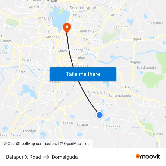 Balapur X Road to Domalguda map