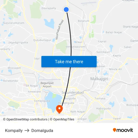 Kompally to Domalguda map