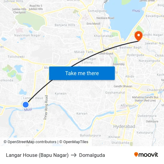 Langar House (Bapu Nagar) to Domalguda map