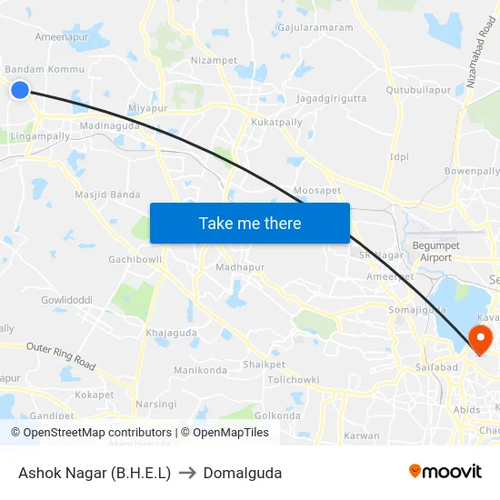 Ashok Nagar (B.H.E.L) to Domalguda map