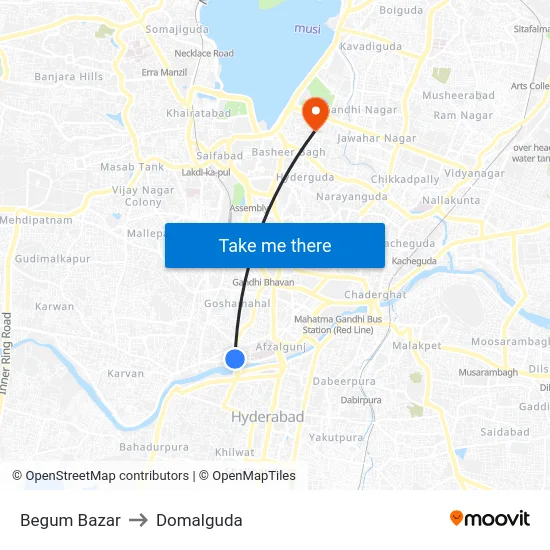 Begum Bazar to Domalguda map