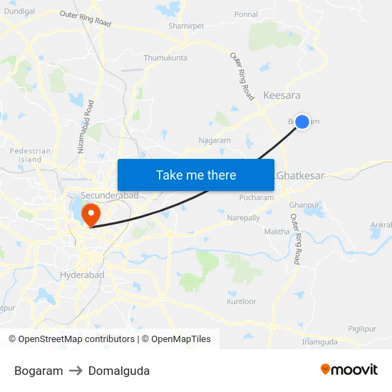 Bogaram to Domalguda map